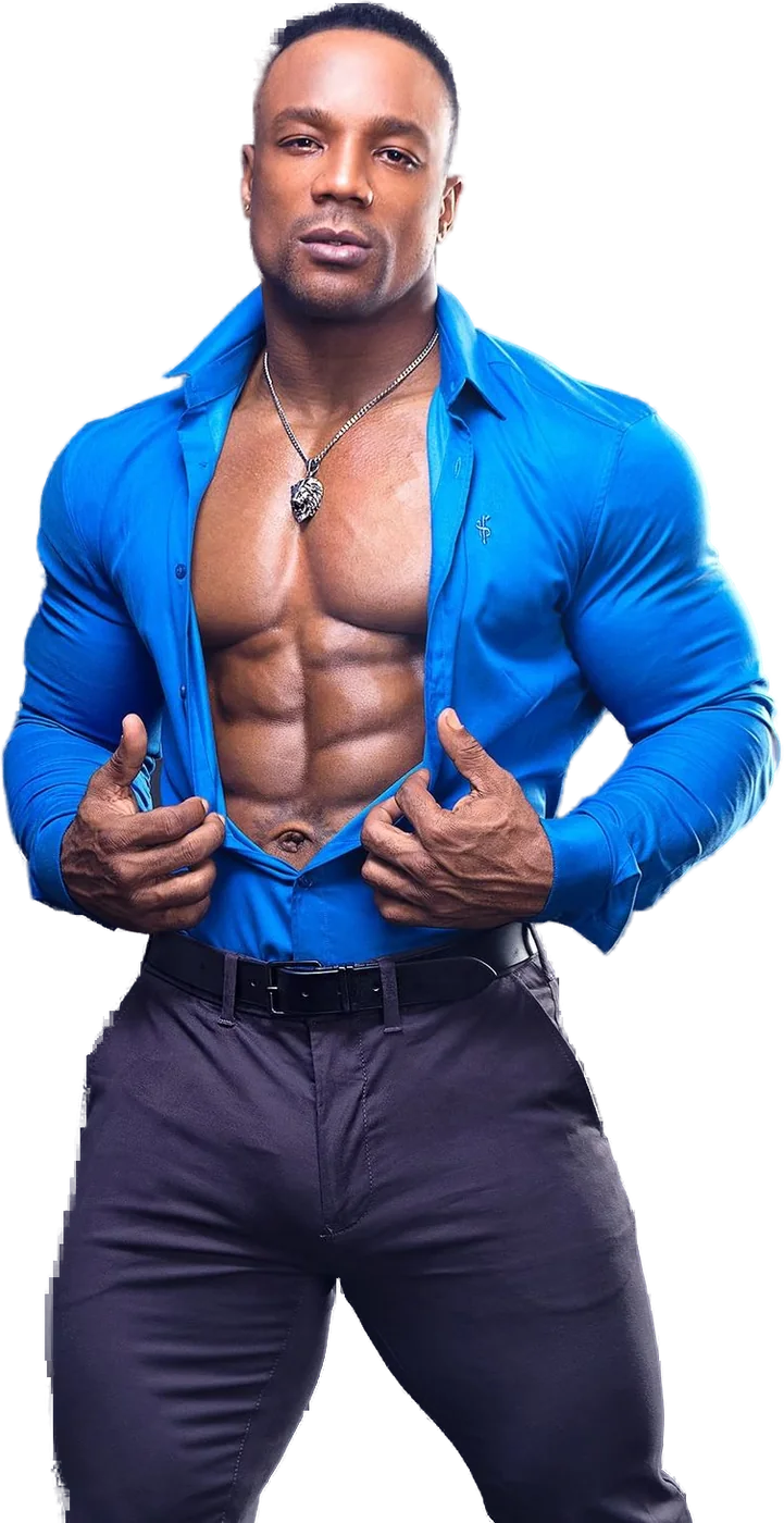 Texas Shyboy con camisa azul abierta